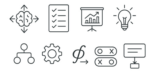 Business icon set. planning, strategy and innovation icons in line style