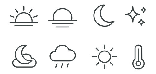 Weather, forecast outline icon set. temperature, climate, cloud icons linear collection