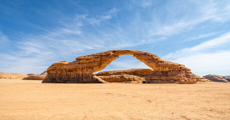 Rainbow Arch, amazing sandstone rock formation in AlUla, Saudi Arabia