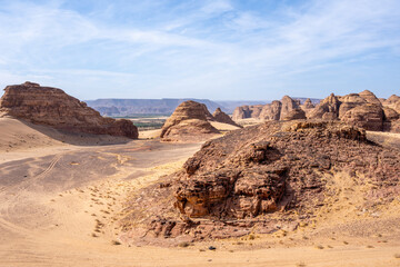 Scenic desert road between AlUla and Tabuk, Saudi Arabia