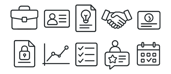 Business, office line icon set. essentials, management, work tools, professional symbols