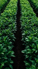 Lush Green Crop Rows  Aerial Farm View  Cinematic Lighting