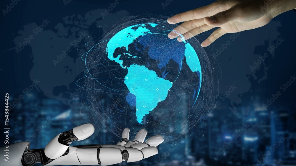 Poster ai supports global data exchange with intelligent infrastructure, virtual assistant visualizations, 
