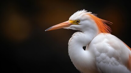 Fototapeta premium An intricate close-up of a bird displaying elegant white feathers with striking orange accents, showcasing the beauty found in nature and wildlife.