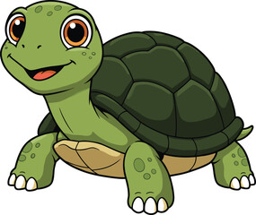 Cute Cartoon Green Turtle with Big Eyes and Smiling Face, Adorable Reptile Character for Kids' Designs, Friendly Amphibian Illustration, Nature and Animal Themes.