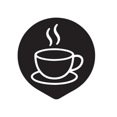 Minimalist Coffee Cup Illustration: Black and white stylized logo of a coffee cup, with steam rising