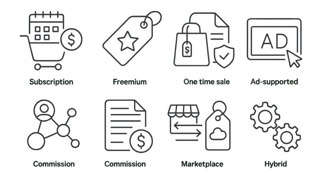 E-commerce pricing outline icon set. subscription, marketplace, sale icons outline collection