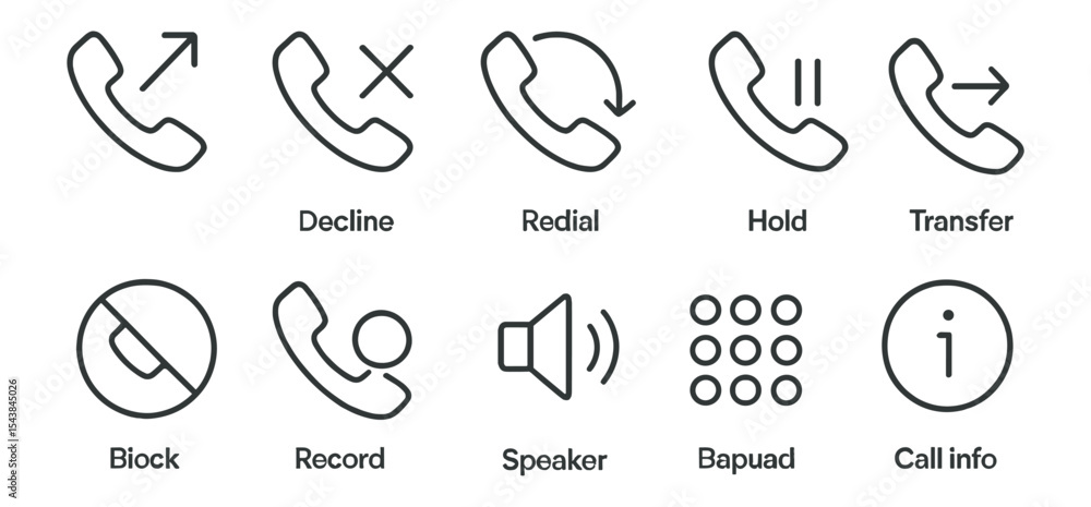 Poster phone communication line icon set. calling, telecom symbols in linear style