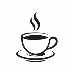 Vector icon of coffee cup  with steam rising from it, indicating a hot beverage. 