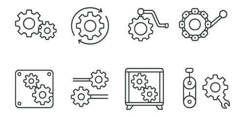 Mechanical tools line icon set. gears, wrench, mechanics outline vector collection