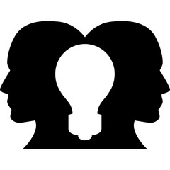 Shared Idea Concept, Brainstorming Silhouette, Collaborative Thinking Icon