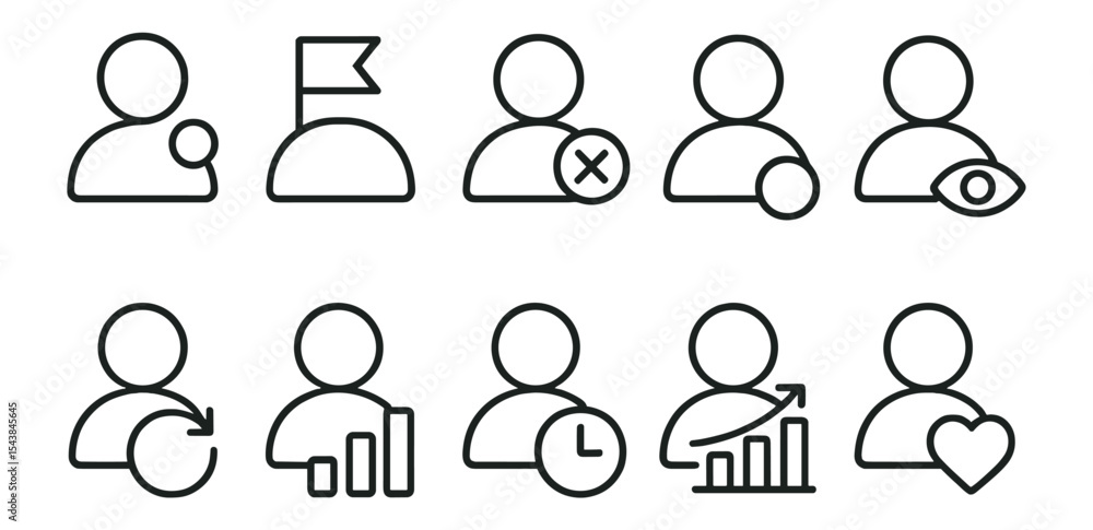 Poster user interface icon set. profile, analytics, linear icons for web applications