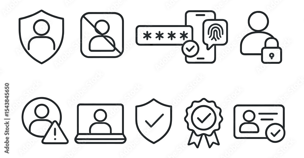 Aufkleber security and authentication linear icon set. user data protection, privacy symbols