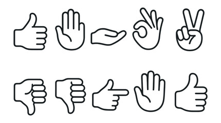 Hand gesture icon set. communication, expression icons outline collection