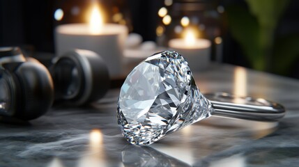 Sparkling diamond on a luxurious surface.