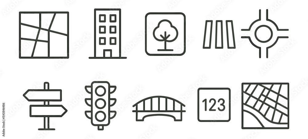 Poster navigation and map icon set. location, gps outline style icons collection