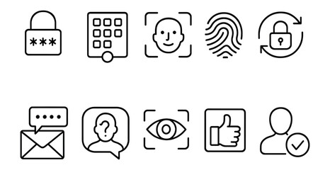 Security, privacy outline icon set. authentication, safety symbols line collection