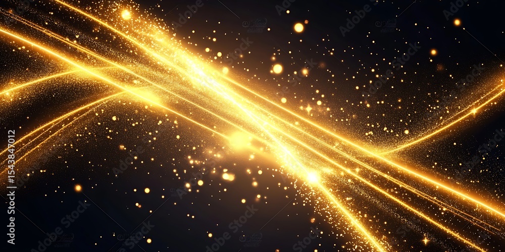 Poster abstract glowing gold diagonal lighting lines on dark background with lighting effect and sparkle. l