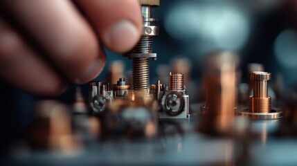 A close-up image of a skilled technician assembling mechanical components in a workshop, highlighting expertise and a focus on precision in engineering tasks.