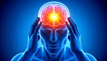 Man with headache with brain pain.