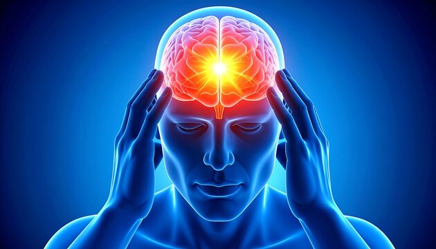 Man with headache with brain pain.