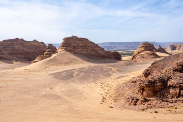 Scenic desert road between AlUla and Tabuk, Saudi Arabia