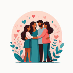 Happy Family Embrace Vector Illustration of Love and Unity