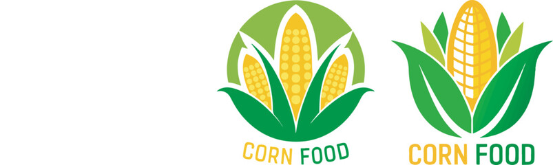 corn food, corn ear, green leaves, food icon, vegetable logo, agriculture symbol, food design, plant illustration, farming emblem
