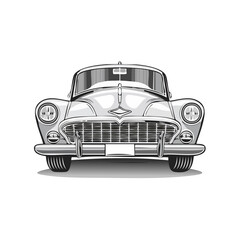 Obraz premium Vintage Car Illustration Classic Automobile Design Front View Vector in Grayscale