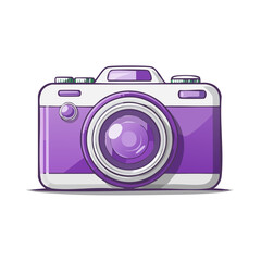 Cartoon digital camera in purple and white color scheme for creative design illustration
