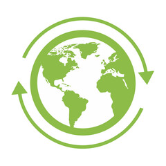 Green Earth Globe with Rotation Arrows, Environment and Sustainability Concept