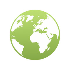 Stylized Globe Illustration Showing Continents in White on Green Planet Shape