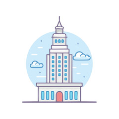 Fototapeta premium City Landmark Tower Building Illustration with Sky Background and Clouds Modern Architecture Design for urban landscape or travel destination posters