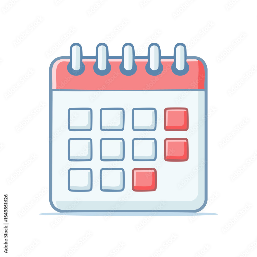 Poster simple vector calendar icon with marked dates for events, schedule, planning or reminders in cartoon