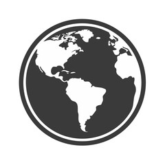 Obraz premium White World Globe Icon on Gray Background Showing Americas for Web Design