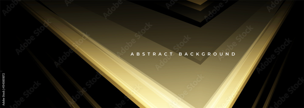 Poster black and gold modern wide abstract background with golden diagonal geometric shapes. vector illustr