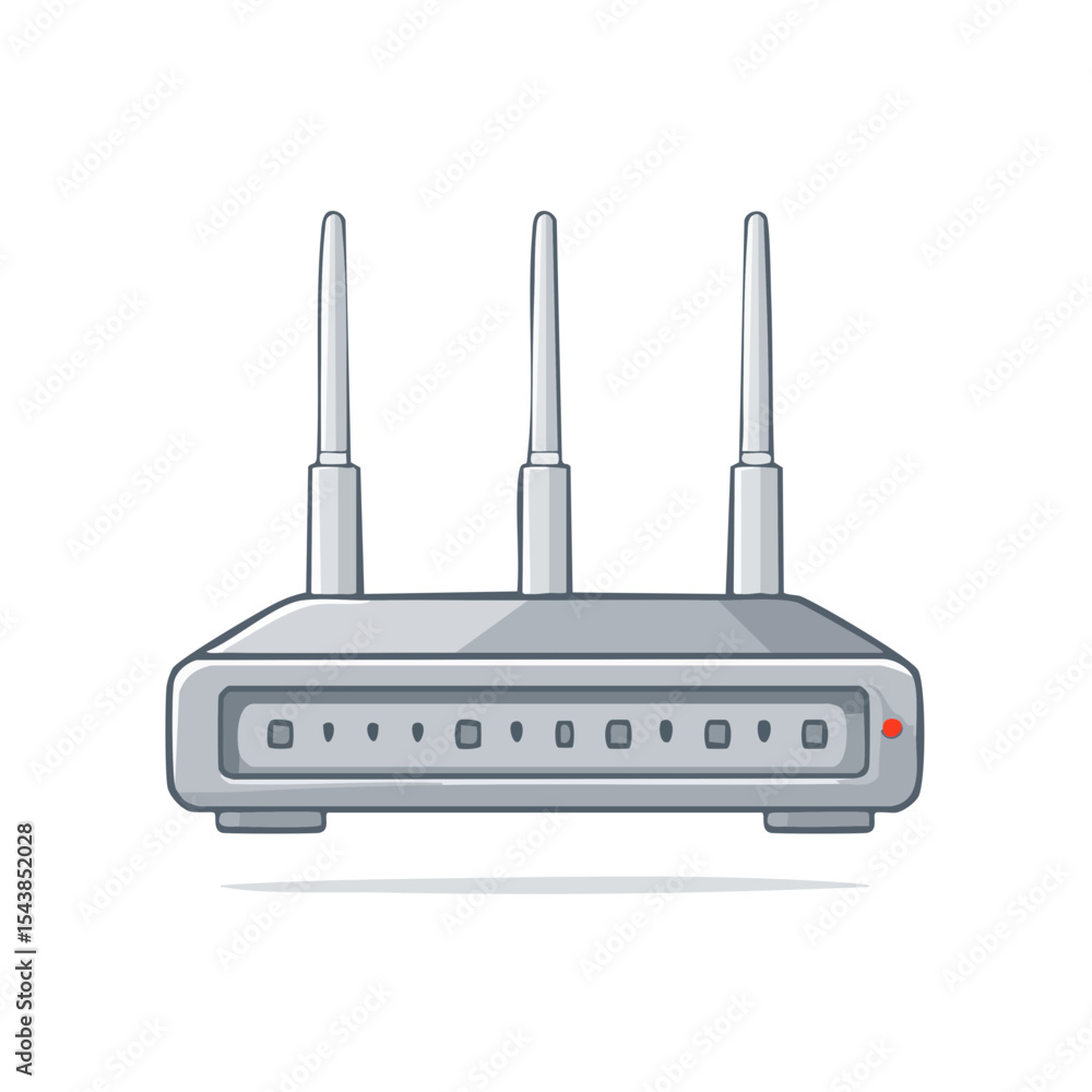 Poster wireless router on black background with three antennas broadcasting digital network signals