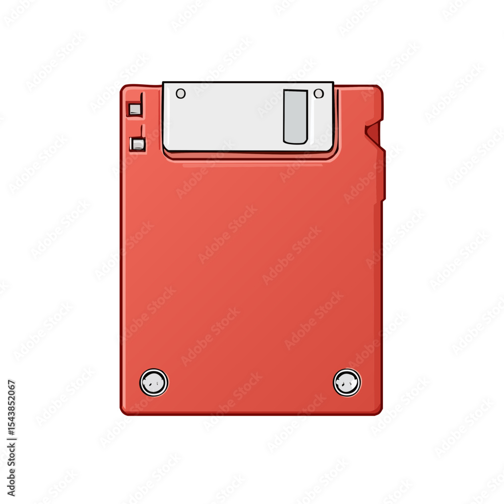 Poster retro red floppy disk vector illustration data storage from 1980s computer technology isolated on bl