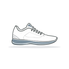 Isolated running shoe illustration for athletics activities and exercise with laces and cushioned sole for comfort in white and blue tones