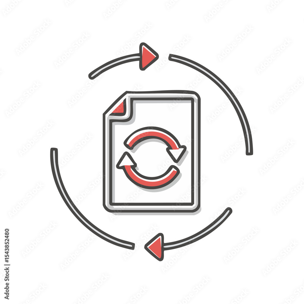 Poster paper document refreshing with circular arrows symbolizing sync and update process