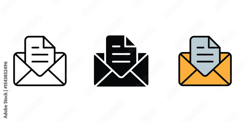 Poster email message file icon set in different style. email icon showing a letter within an envelope. rece