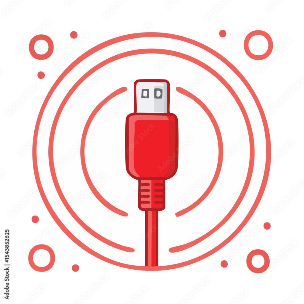 Poster red usb cable vector icon technology connector communication data transfer symbol connection hub cor