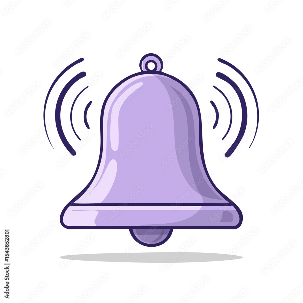 Poster ringing notification bell vector alert reminder lilac icon on black background for mobile applicatio