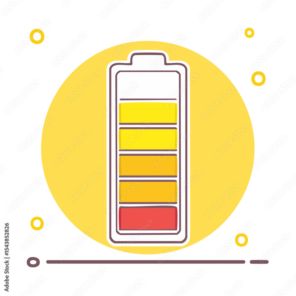 Poster doodle style battery charge indicator energy levels power source capacity meter progress bar yellow 