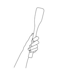 Cooking spatula in hand line art vector illustration