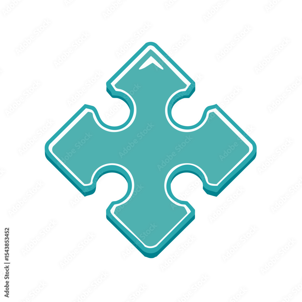 Poster aqua puzzle piece icon with white trim on black background symbolizing connection, integration, and 