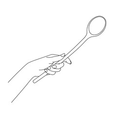 Wooden round spatula in hand line art vector illustration