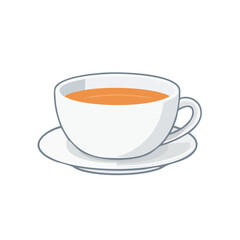Cup of hot tea on saucer vector art illustration beverage refreshment drink break time relaxing white porcelain simple object