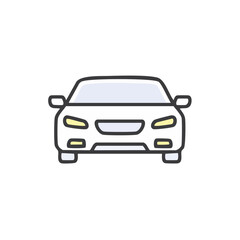 Illustration of a White Sedan with Highlighted Headlights on Black Background