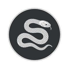 Stylish monochrome snake graphic design in a circular frame